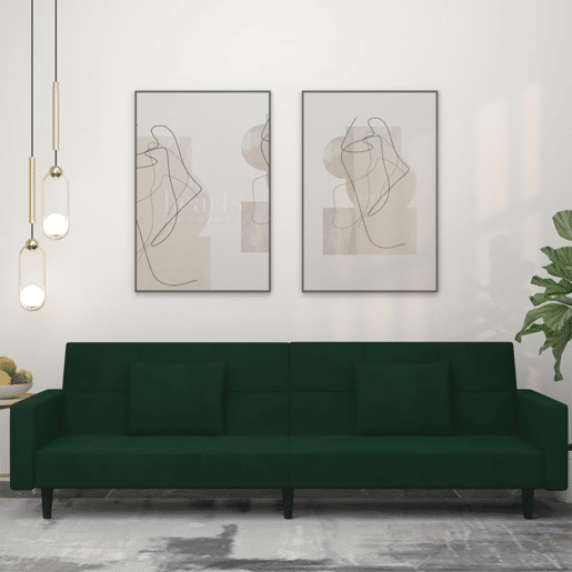 Sofá-cama, Sofá conversível 2 lugares com duas almofadas veludo verde-escuro