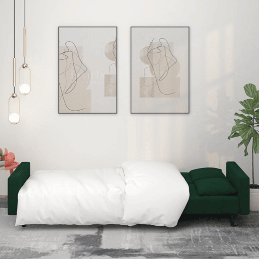 Sofá-cama, Sofá conversível 2 lugares com duas almofadas veludo verde-escuro