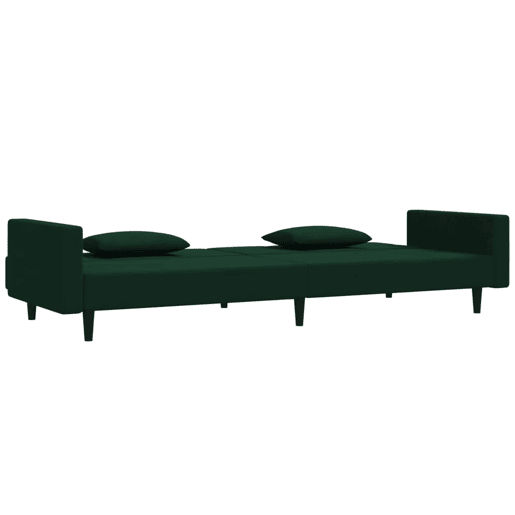 Sofá-cama, Sofá conversível 2 lugares com duas almofadas veludo verde-escuro