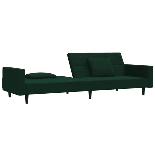 Sofá-cama, Sofá conversível 2 lugares com duas almofadas veludo verde-escuro