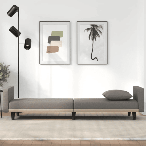 Sofá-cama, Sofá conversível com almofadões tecido cinzento-acastanhado Sofá-cama, Sofá conversível com almofadões tecido cinzento-acastanhado