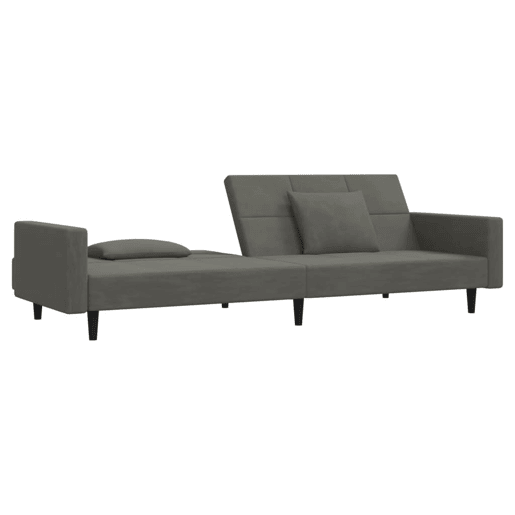 Sofá-cama, Sofá conversível 2 lugares com duas almofadas veludo cinzento-escuro