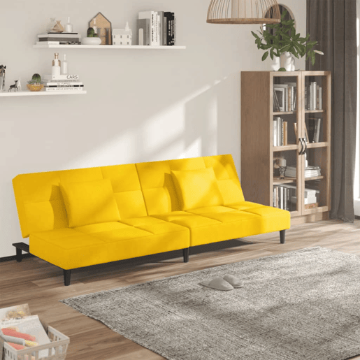 Sofá-cama, Sofá conversível 2 lugares com duas almofadas veludo amarelo