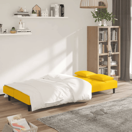 Sofá-cama, Sofá conversível 2 lugares com duas almofadas veludo amarelo