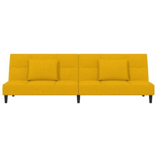 Sofá-cama, Sofá conversível 2 lugares com duas almofadas veludo amarelo