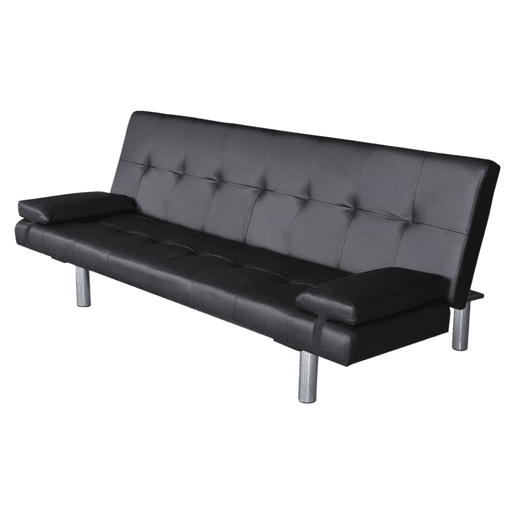 Sofá-cama, Sofá conversível ajustável com 2 almofadas couro artificial preto