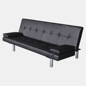 Sofá-cama, Sofá conversível ajustável com 2 almofadas couro artificial preto