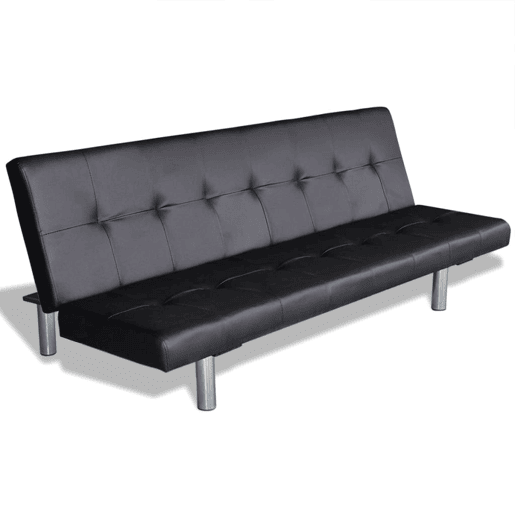Sofá-cama, Sofá conversível ajustável com 2 almofadas couro artificial preto
