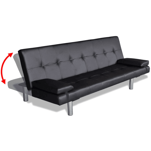 Sofá-cama, Sofá conversível ajustável com 2 almofadas couro artificial preto