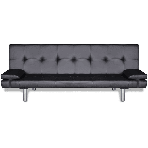 Sofá-cama, Sofá conversível ajustável com 2 almofadas couro artificial preto