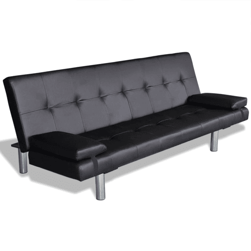 Sofá-cama, Sofá conversível ajustável com 2 almofadas couro artificial preto