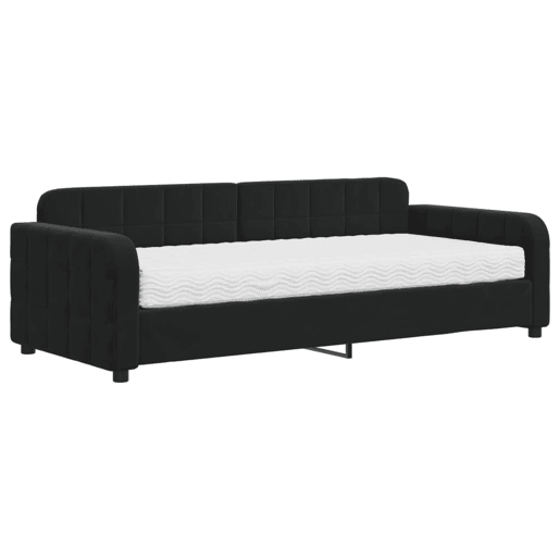 Sofá-cama, Sofá conversível com colchão 90x200 cm veludo preto