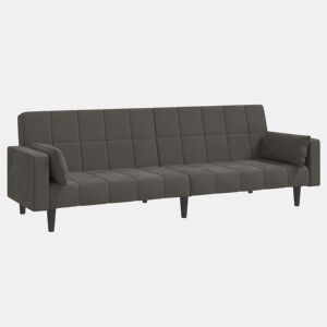 Sofá-cama, Sofá conversível 2 lugares com duas almofadas veludo cinzento-escuro