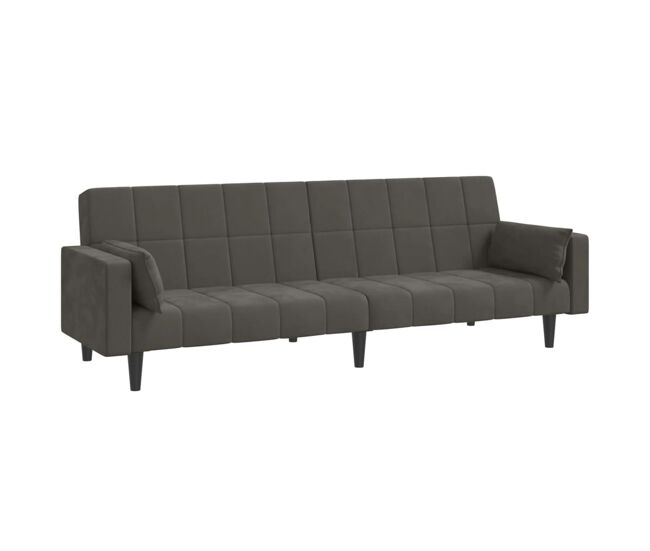 Sofá cama - sofá convertible de 2 plazas con dos almohadas terciopelo gris oscuro