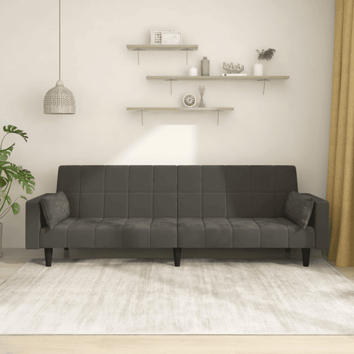 Sofá-cama, Sofá conversível 2 lugares com duas almofadas veludo cinzento-escuro