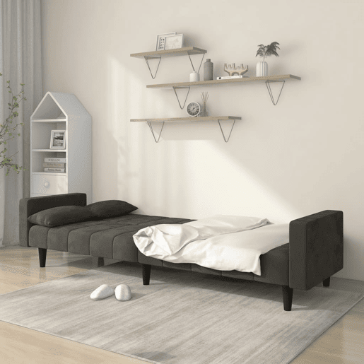 Sofá-cama, Sofá conversível 2 lugares com duas almofadas veludo cinzento-escuro