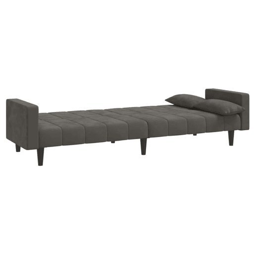 Sofá-cama, Sofá conversível 2 lugares com duas almofadas veludo cinzento-escuro