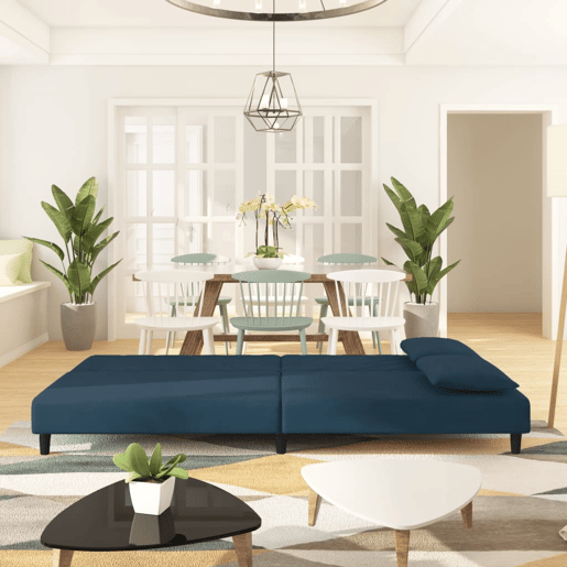 Sofá-cama, Sofá conversível 2 lugares com duas almofadas veludo azul