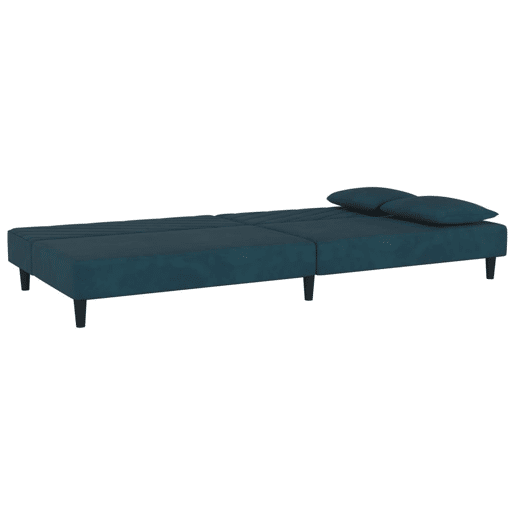 Sofá-cama, Sofá conversível 2 lugares com duas almofadas veludo azul