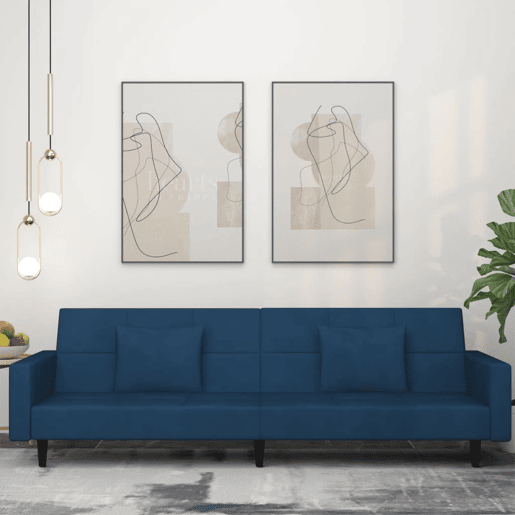 Sofá-cama, Sofá conversível 2 lugares com duas almofadas veludo azul