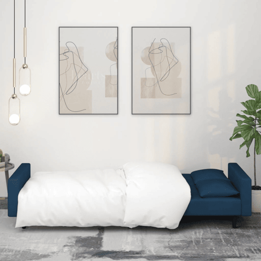 Sofá-cama, Sofá conversível 2 lugares com duas almofadas veludo azul