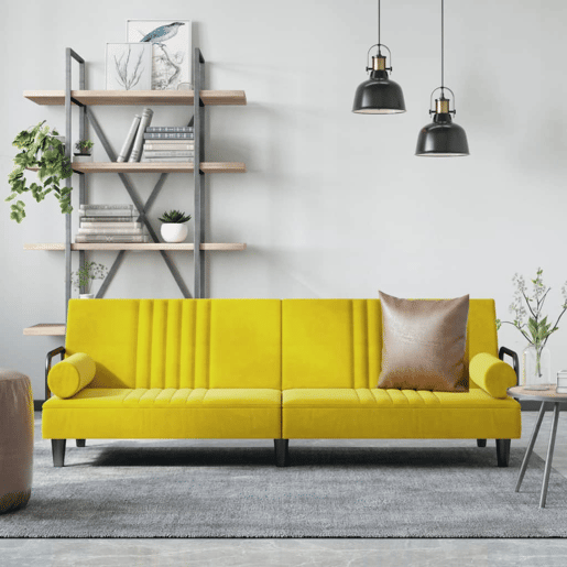 Sofá-cama, Sofá conversível com apoio de braços veludo amarelo