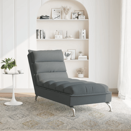 Sofá Chaise lounge - Sofá de canto com almofadões tecido cinzento-escuro Sofá Chaise lounge - Sofá de canto com almofadões tecido cinzento-escuro