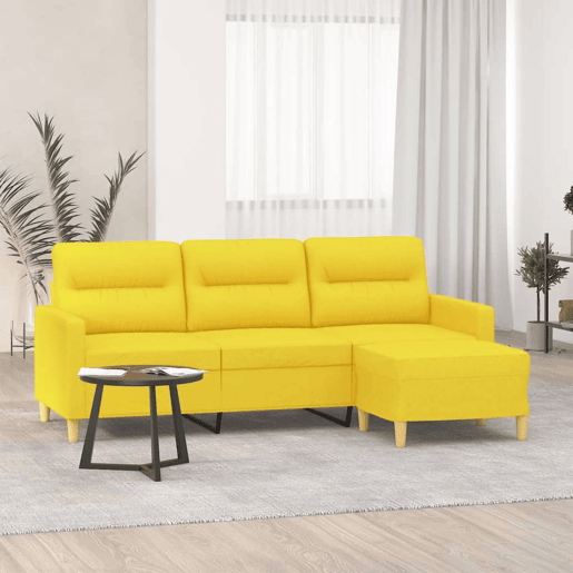 Sofá de 3 lugares - Sofá fixo com apoio de pés 180 cm tecido amarelo-claro