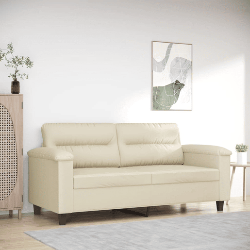 Sofá de 2 lugares - Sofá fixo 140 cm couro artificial cor creme