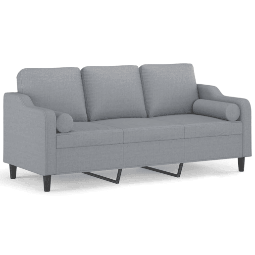 Sofá 3 lugares - Sofá fixo + almofadas decorativas 180cm tecido cinza-claro