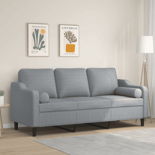Sofá 3 lugares - Sofá fixo + almofadas decorativas 180cm tecido cinza-claro