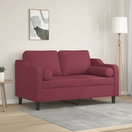 Sofá 2 lug. - Sofá fixo + almofadas decorativas 120cm tecido vermelho tinto