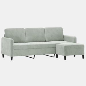 Sofá de 3 lugares - Sofá fixo com apoio de pés 180 cm veludo cinzento-claro