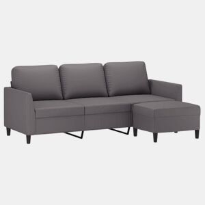 Sofá de 3 lugares - Sofá fixo c apoio de pés 180 cm couro artificial cinza