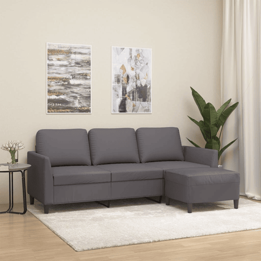 Sofá de 3 lugares - Sofá fixo c apoio de pés 180 cm couro artificial cinza