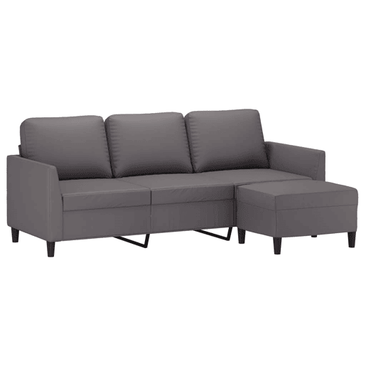 Sofá de 3 lugares - Sofá fixo c apoio de pés 180 cm couro artificial cinza