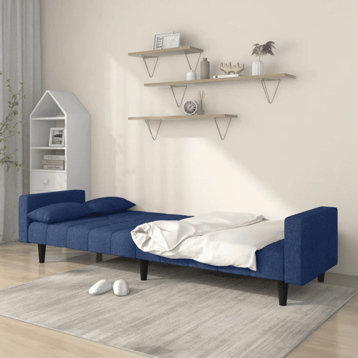 Sofá-cama, Sofá conversível 2 lugares com duas almofadas tecido azul