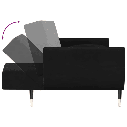 Sofá-cama, Sofá conversível 2 lugares com duas almofadas veludo preto
