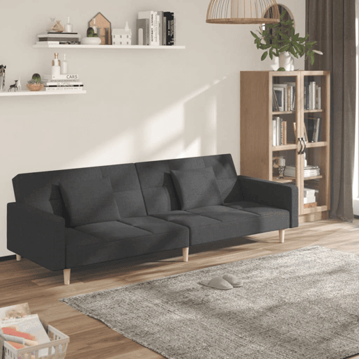 Sofá-cama, Sofá conversível 2 lugares com duas almofadas tecido cinzento-escuro
