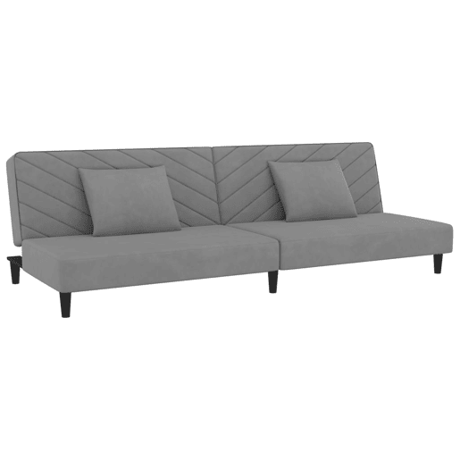 Sofá-cama, Sofá conversível 2 lugares com duas almofadas veludo cinzento-claro