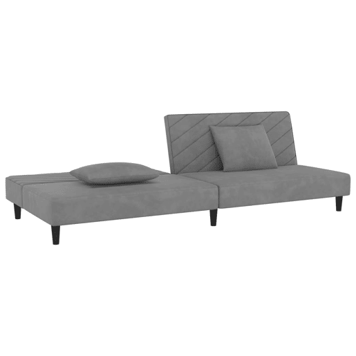 Sofá-cama, Sofá conversível 2 lugares com duas almofadas veludo cinzento-claro