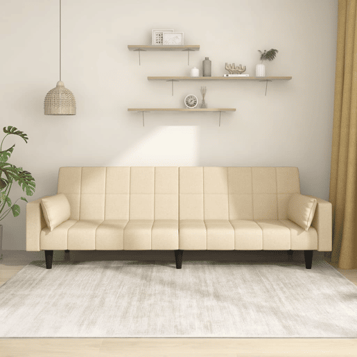 Sofá-cama, Sofá conversível 2 lugares com duas almofadas tecido cor creme