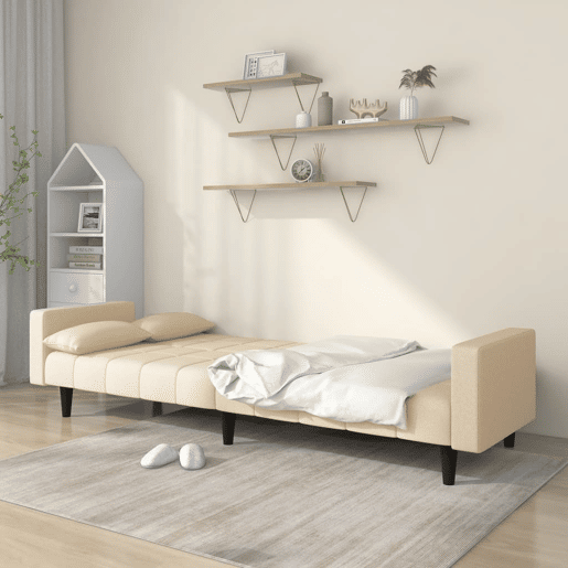 Sofá-cama, Sofá conversível 2 lugares com duas almofadas tecido cor creme
