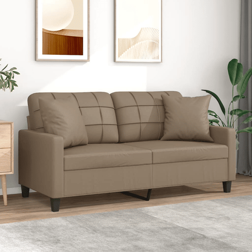 Sofá 2 lugares - Sofá fixo + almofadas 140 cm couro artificial cappuccino Sofá 2 lugares - Sofá fixo + almofadas 140 cm couro artificial cappuccino