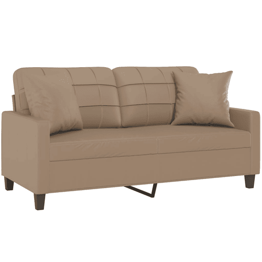 Sofá 2 lugares - Sofá fixo + almofadas 140 cm couro artificial cappuccino Sofá 2 lugares - Sofá fixo + almofadas 140 cm couro artificial cappuccino