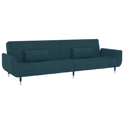 Sofá-cama, Sofá conversível 2 lugares com duas almofadas veludo azul