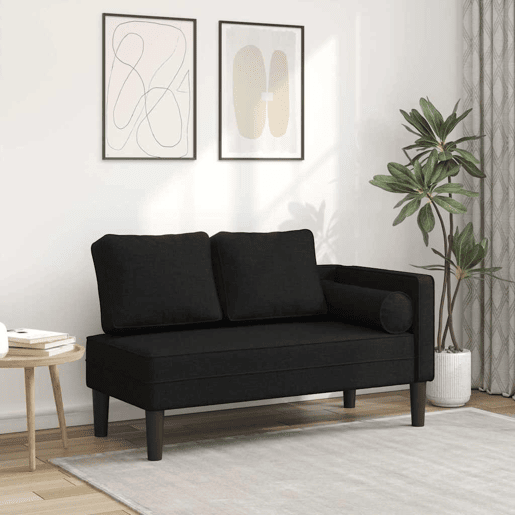 Sofá Chaise lounge - Sofá de canto com almofadões tecido preto