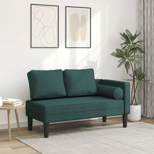 Sofá Chaise lounge - Sofá de canto com almofadões tecido verde-escuro