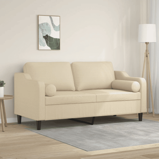 Sofá 2 lugares - Sofá fixo + almofadas decorativas 140 cm tecido cor creme Sofá 2 lugares - Sofá fixo + almofadas decorativas 140 cm tecido cor creme