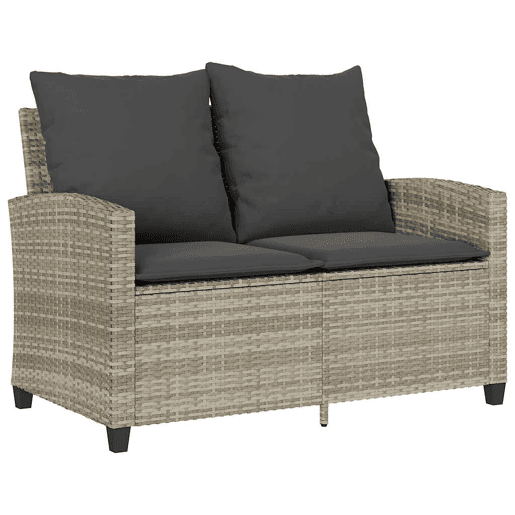 vidaXL Sofá jardim c mesa e almofadões 2 lugares vime PE cinza claro vidaXL Sofá jardim c mesa e almofadões 2 lugares vime PE cinza claro